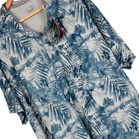 NWT PUMA Men's XXL / 2XL Fronds Gibraltar Sea Floral Striped Dry Cell Polo Shirt - Picture 1 of 9